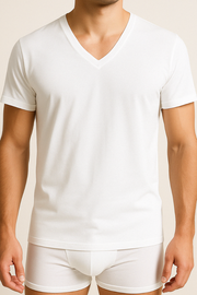 Premium cotton V-neck half-sleeve undershirt white and black