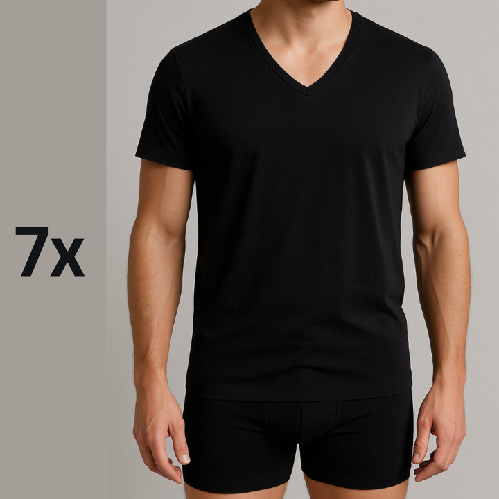 Men’s Full Week Premium Cotton V-Neck Half-sleeve Undershirts Bundle - 7 Pieces | باقة نصف كم رجالي للأسبوع