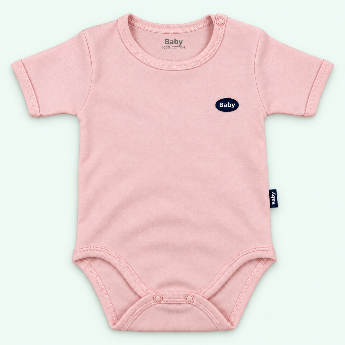 Baby short-sleeve bodysuit in pink on pastel mint