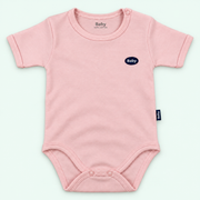 Baby short-sleeve bodysuit in pink on pastel mint