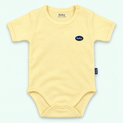 Baby short-sleeve bodysuit in yellow on pastel mint