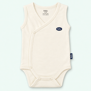 Baby 100% organic cotton sleeveless wrap-front bodysuit - ivory on pale mint background