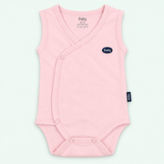 Baby 100% organic cotton sleeveless wrap-front bodysuit - pink on pale mint background