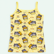 Yellow – Kids' Cute Cats Camisole – 100% Cotton | قميص داخلي للأطفال بطبعة القطط – قطن 100%