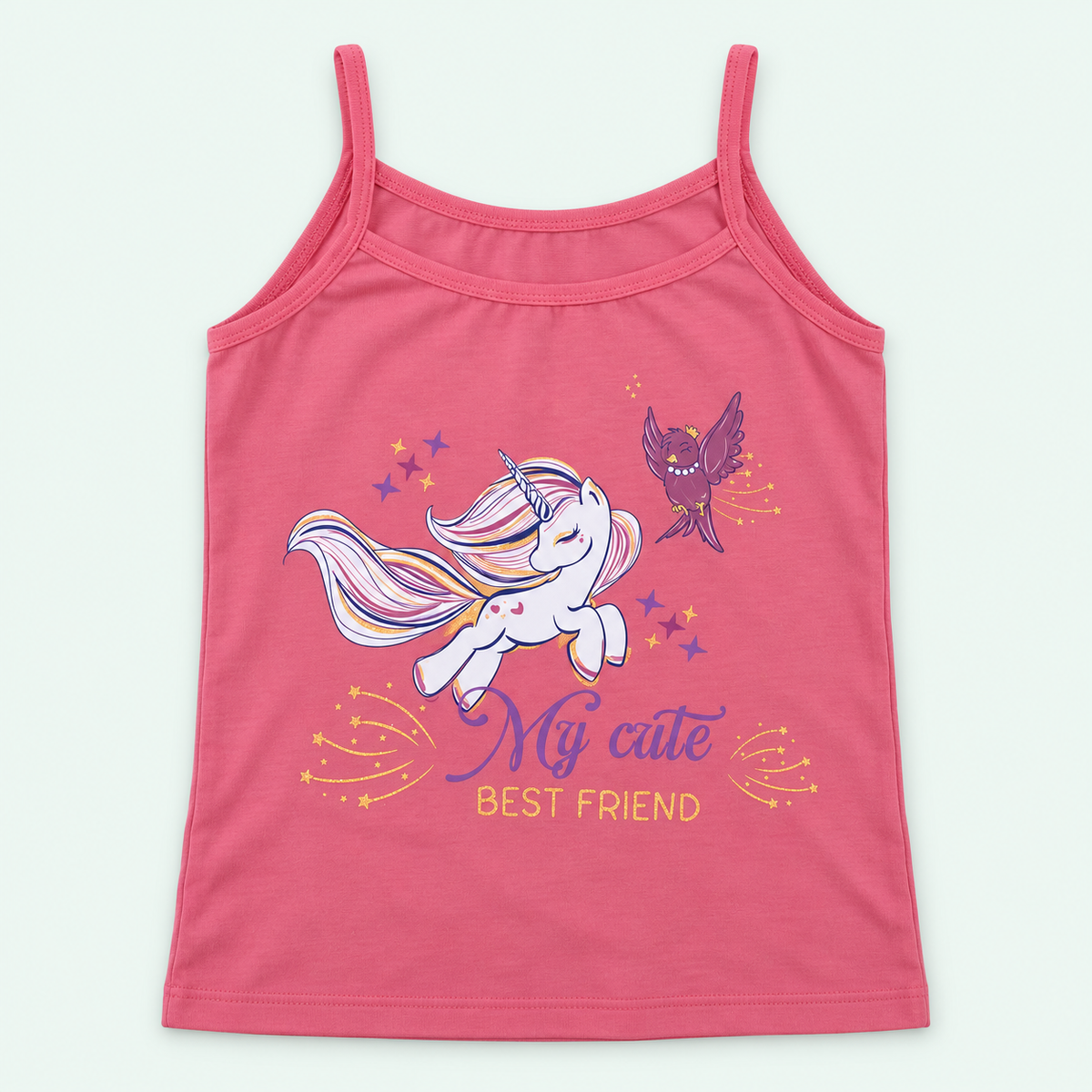 Rose Pink Kids’ My Cute Unicorn 100% Cotton Camisole | أندرشيرت أطفال قطن 100% بطبعة يونيكورن