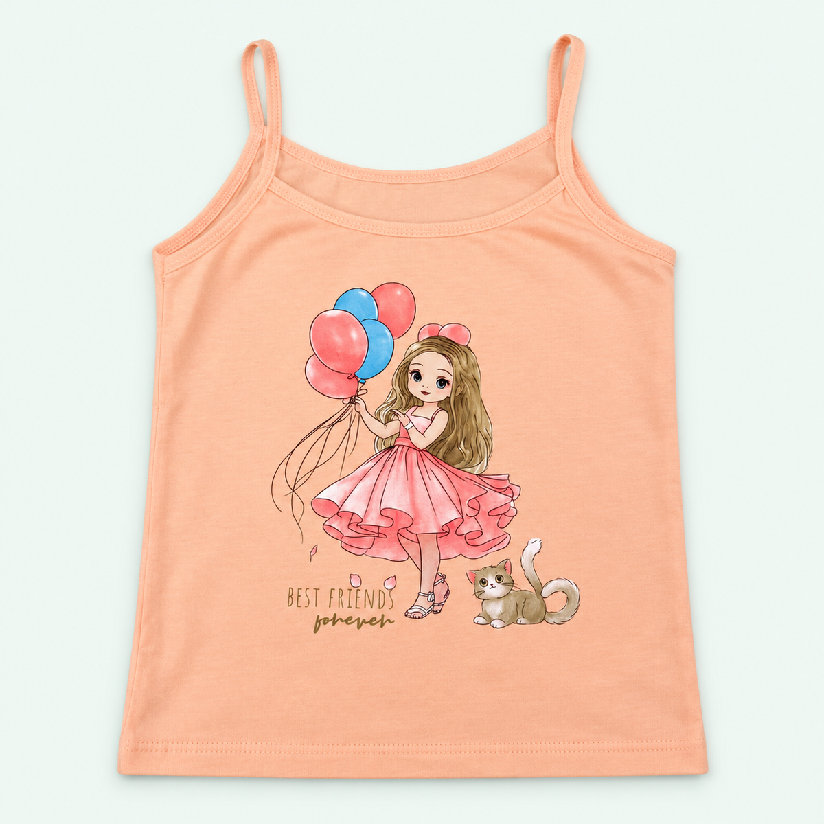 Peach Kids’ Best Friends 100% Cotton Camisole | أندرشيرت أطفال قطن 100% بطبعة Best Friends