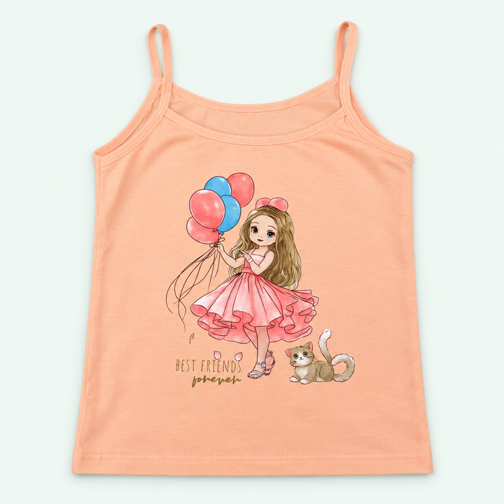 Peach Kids’ Best Friends 100% Cotton Camisole | أندرشيرت أطفال قطن 100% بطبعة Best Friends