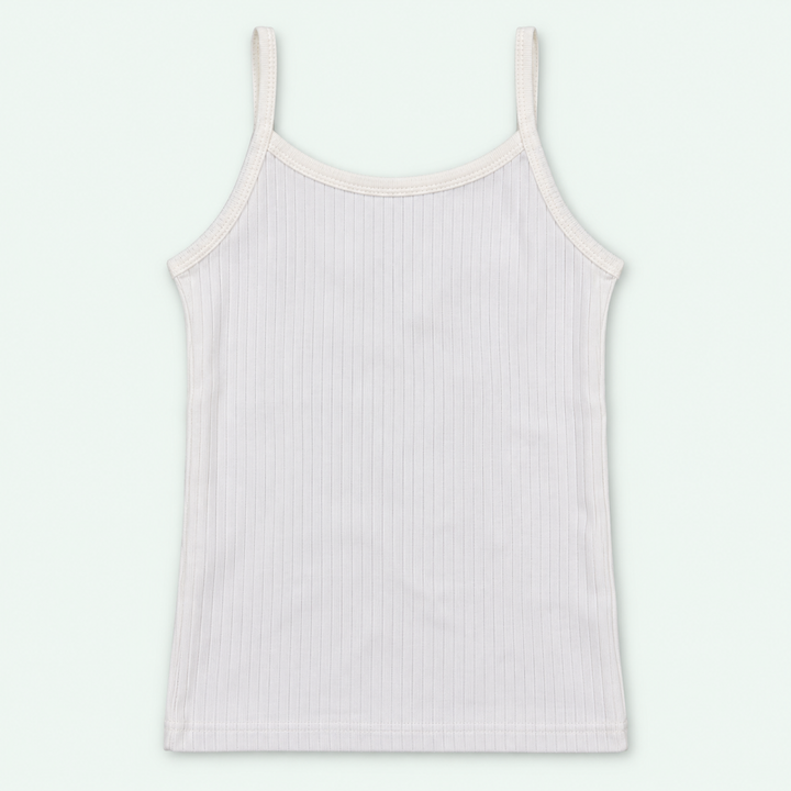 White Kids’ Ribbed 100% Cotton Camisole | أندرشيرت أطفال مضلع قطن 100%