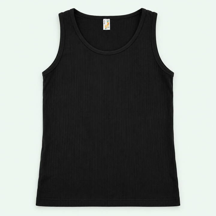 Black – Kids' Plain Ribbed Tank – 100% Cotton | قميص داخلي مضلع سادة للأطفال – قطن 100%