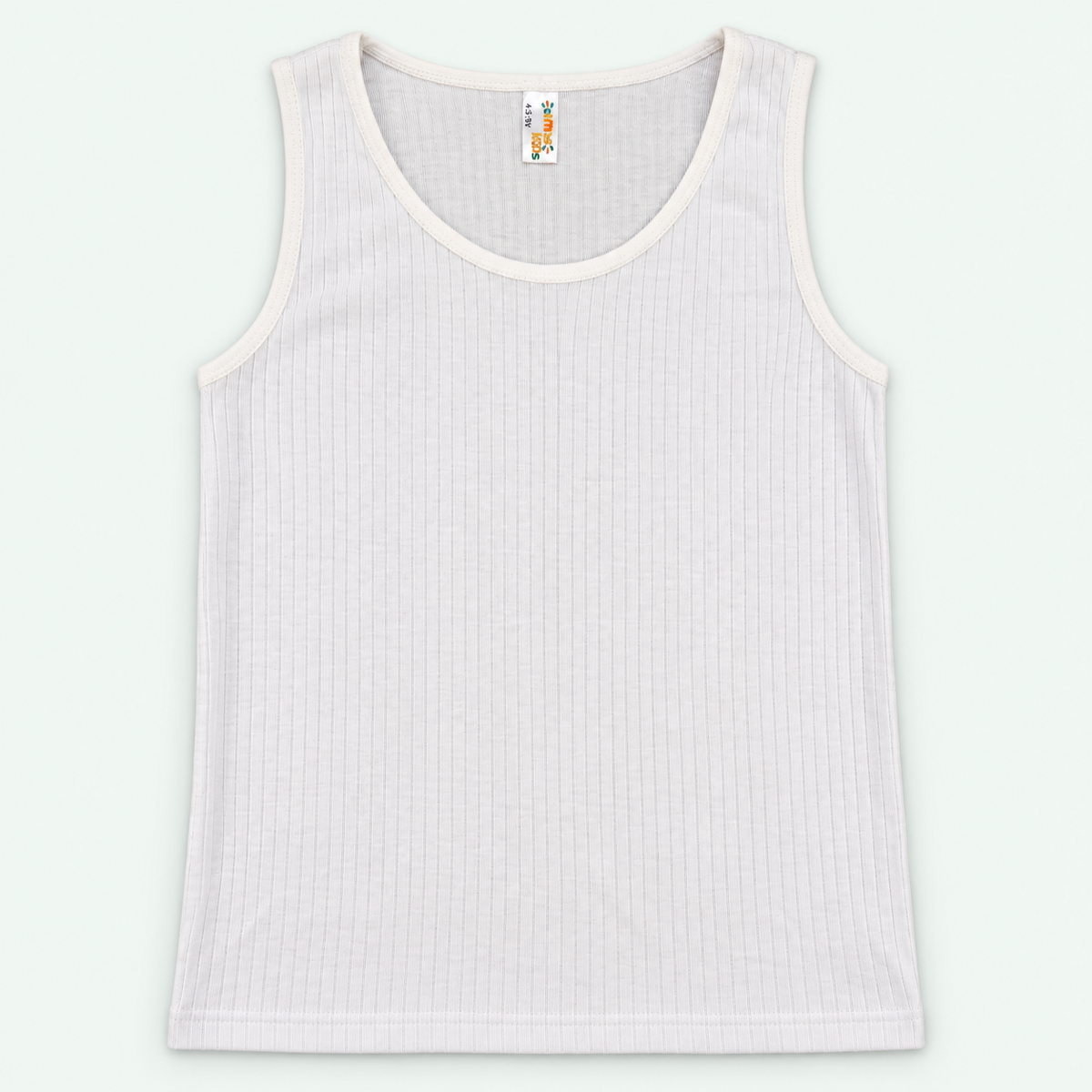 White – Kids' Plain Ribbed Tank – 100% Cotton | قميص داخلي مضلع سادة للأطفال – قطن 100%