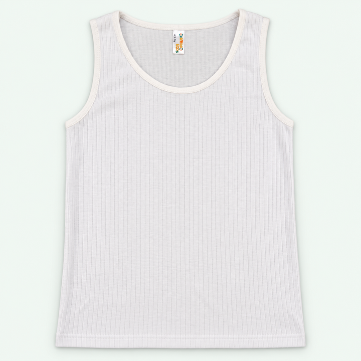 White – Kids' Plain Ribbed Tank – 100% Cotton | قميص داخلي مضلع سادة للأطفال – قطن 100%
