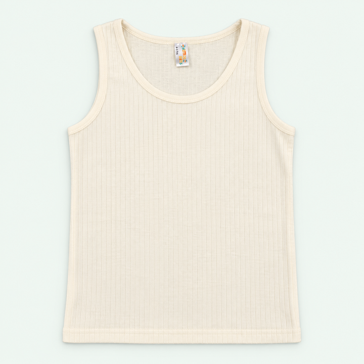 Ivory – Kids' Plain Ribbed Tank – 100% Cotton | قميص داخلي مضلع سادة للأطفال – قطن 100%
