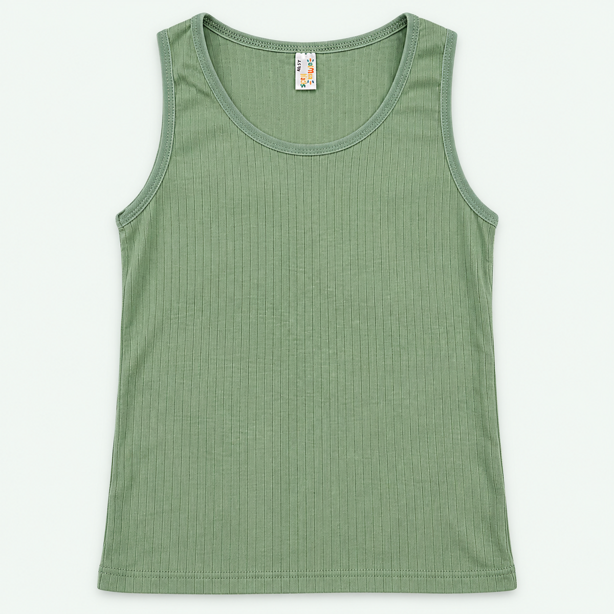 Sage – Kids' Plain Ribbed Tank – 100% Cotton | قميص داخلي مضلع سادة للأطفال – قطن 100%