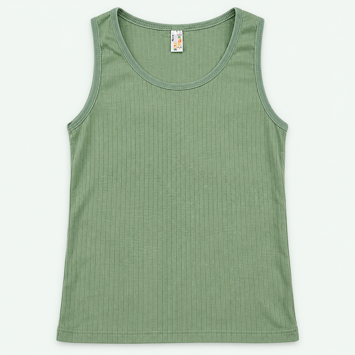 Sage – Kids' Plain Ribbed Tank – 100% Cotton | قميص داخلي مضلع سادة للأطفال – قطن 100%