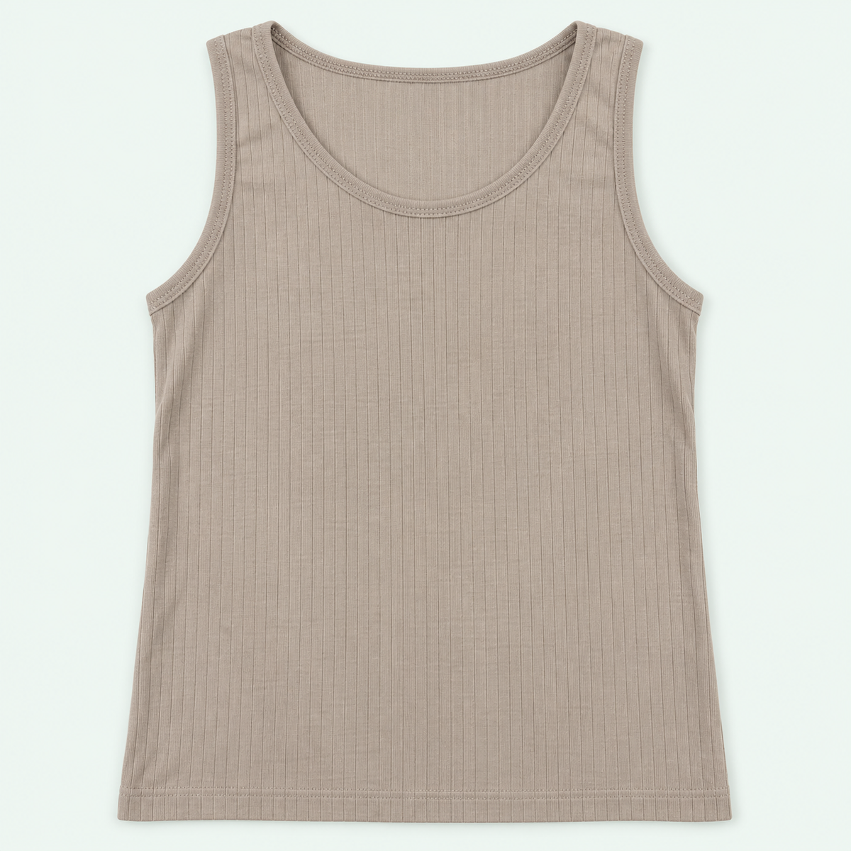 Taupe – Kids' Plain Ribbed Tank – 100% Cotton | قميص داخلي مضلع سادة للأطفال – قطن 100%