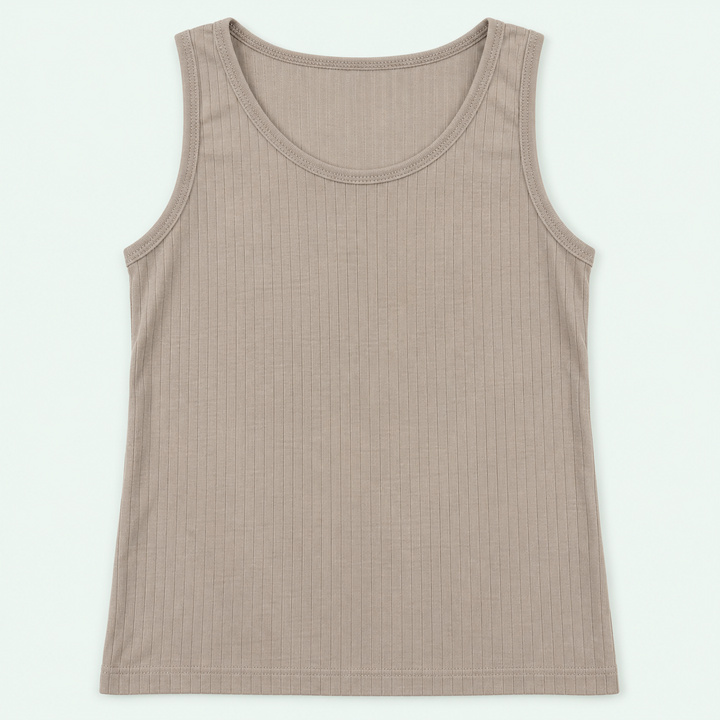 Taupe – Kids' Plain Ribbed Tank – 100% Cotton | قميص داخلي مضلع سادة للأطفال – قطن 100%