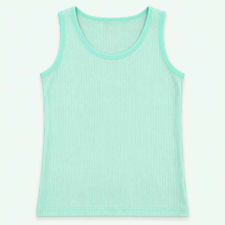 Mint – Kids' Plain Ribbed Tank – 100% Cotton | قميص داخلي مضلع سادة للأطفال – قطن 100%