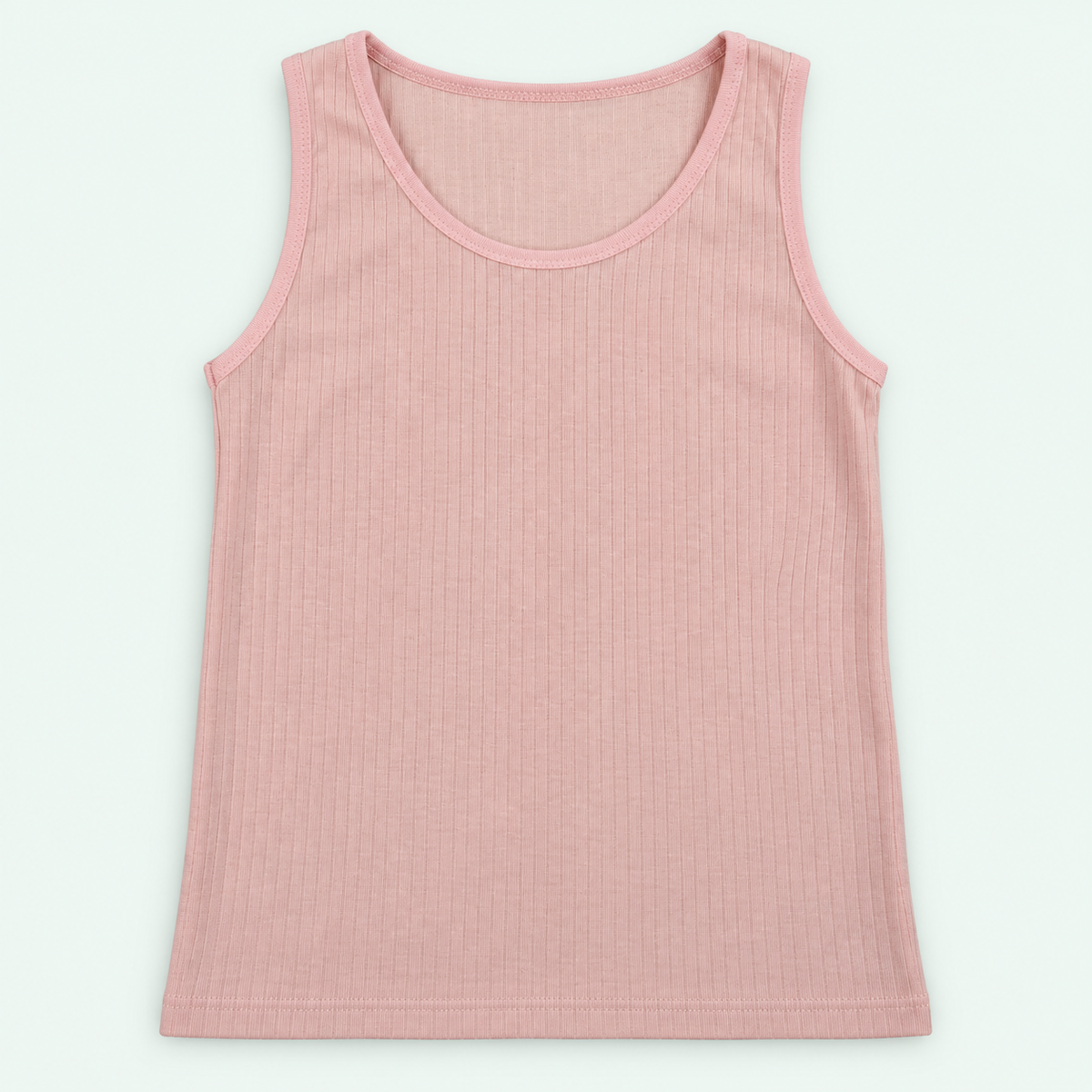 Dusty Pink – Kids' Plain Ribbed Tank – 100% Cotton | قميص داخلي مضلع سادة للأطفال – قطن 100%