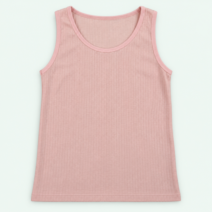 Dusty Pink – Kids' Plain Ribbed Tank – 100% Cotton | قميص داخلي مضلع سادة للأطفال – قطن 100%