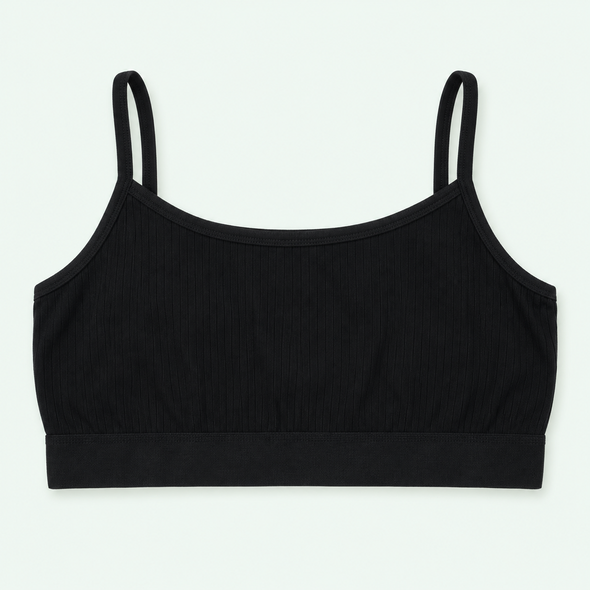 Black – Girls' Ribbed Cropped Camisole – 100% Cotton | توب داخلي مضلع قصير للبنات – قطن 100%