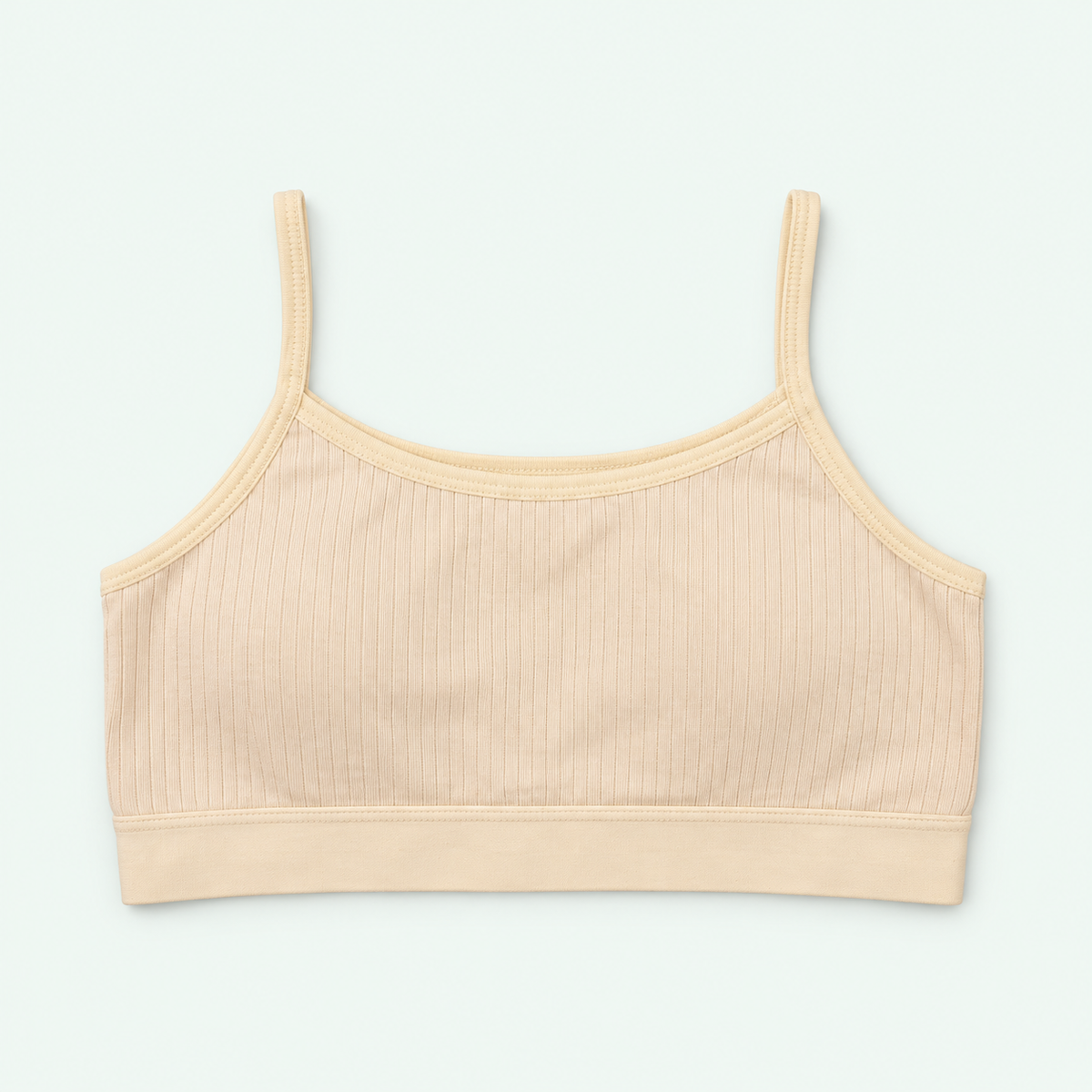 Cream – Girls' Ribbed Cropped Camisole – 100% Cotton | توب داخلي مضلع قصير للبنات – قطن 100%