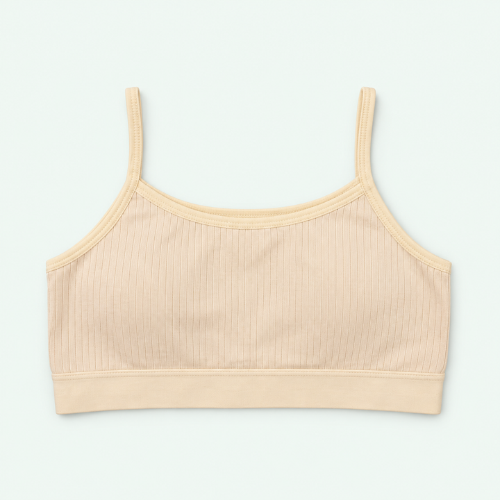 Cream – Girls' Ribbed Cropped Camisole – 100% Cotton | توب داخلي مضلع قصير للبنات – قطن 100%