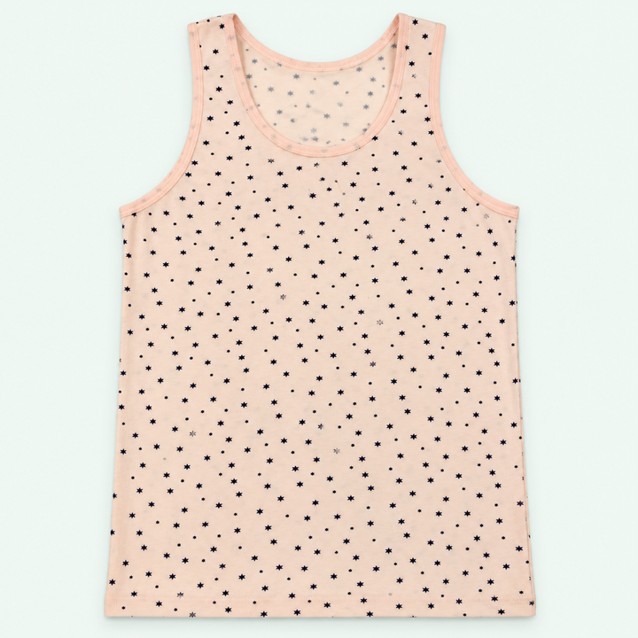 Peach – Kids' Peach Star Print Tank – 100% Cotton | قميص داخلي للأطفال خوخي بنجوم – قطن 100%