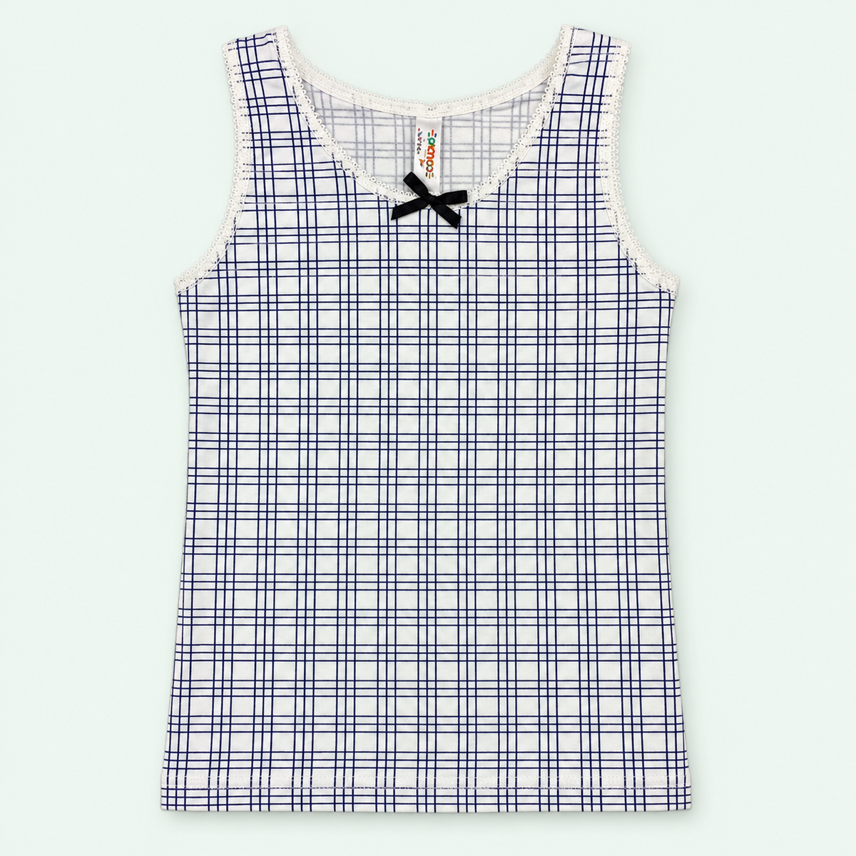 Kids – Navy Grid 100% Cotton Undershirt – فانيلة أطفال قطن 100% بنقشة مربعات كحلية