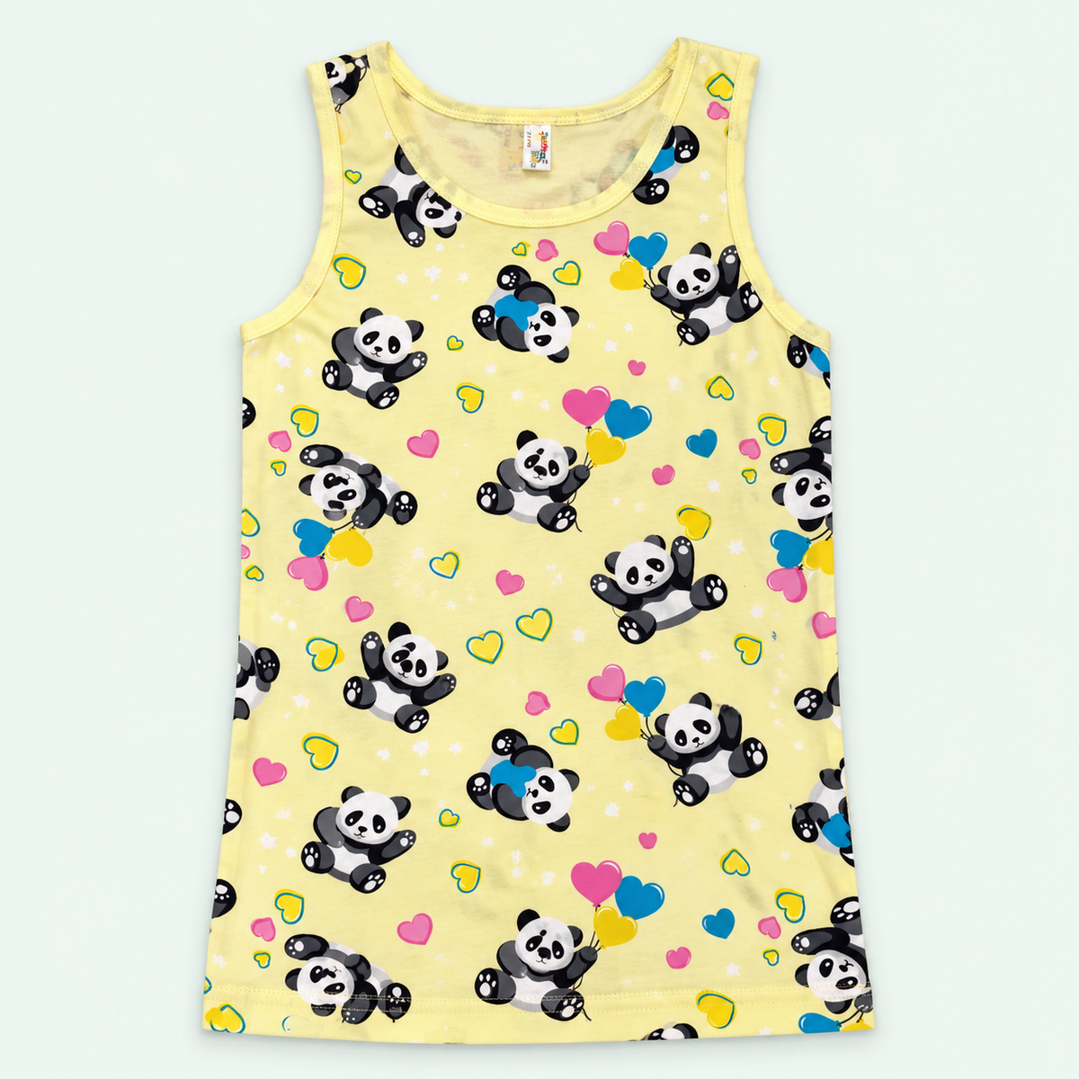 Yellow panda and hearts 100% cotton kids undershirt