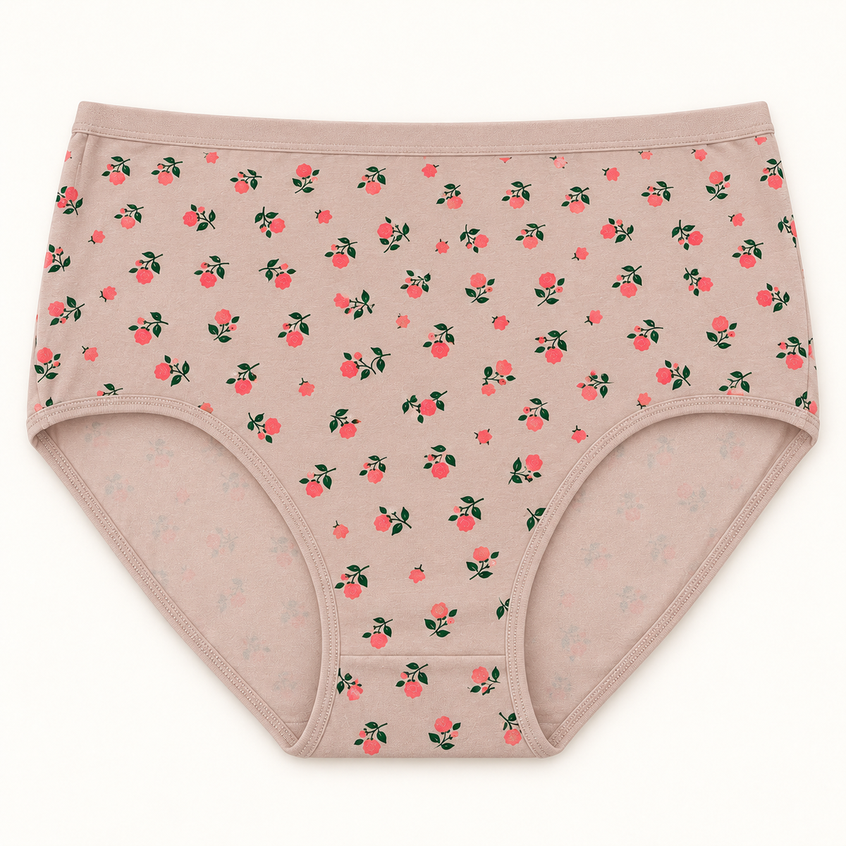 Taupe 100% cotton rose-print slips. One piece.