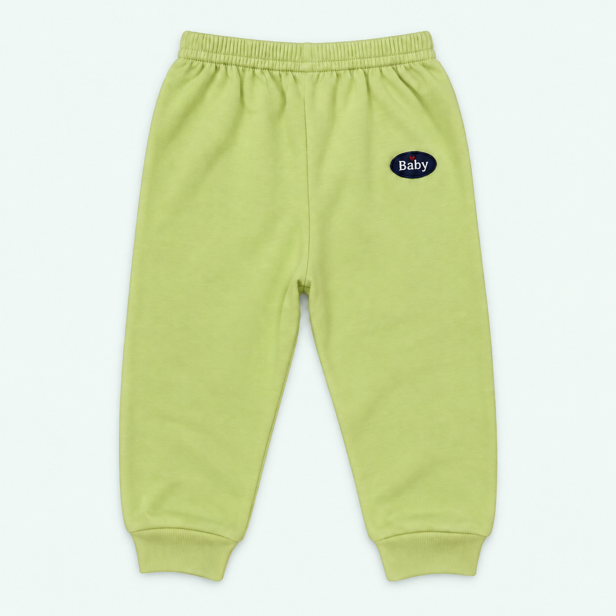 100% cotton baby cuffed pants - Lime Green with Baby label on pastel mint