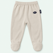 100% cotton baby footed pants - Cream with Baby label on pastel mint