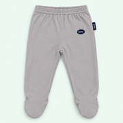 100% cotton baby footed pants - Light Grey with Baby label on pastel mint