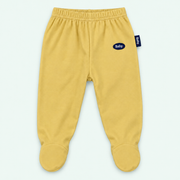 100% cotton baby footed pants - Yellow with Baby label on pastel mint