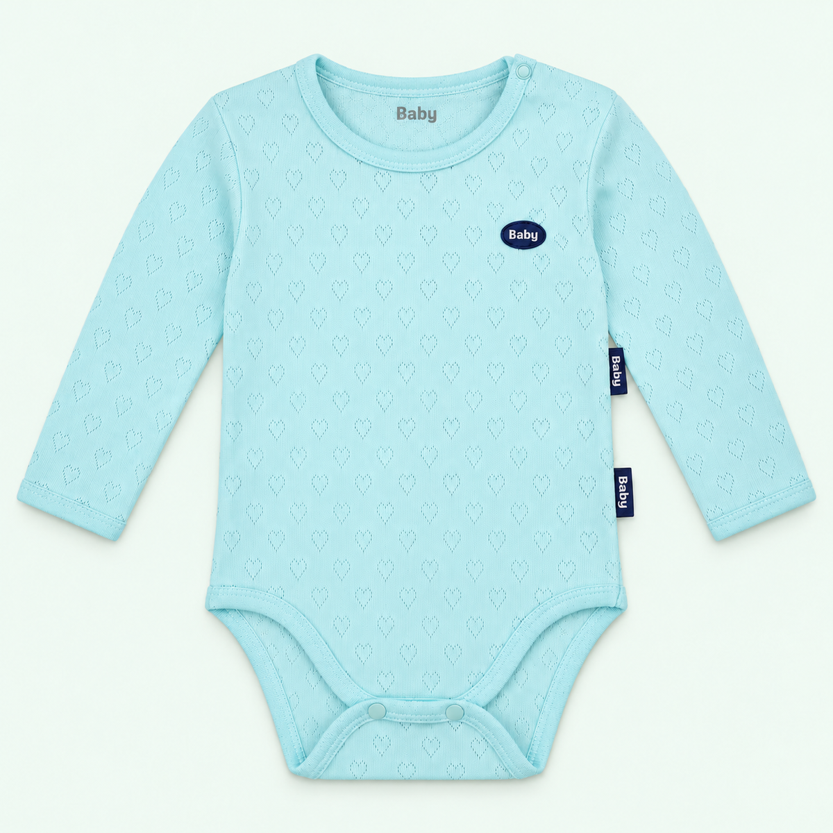 Baby heart-pointelle long-sleeve bodysuit — aqua