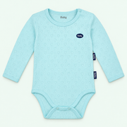 Baby heart-pointelle long-sleeve bodysuit — aqua