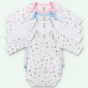 Baby Long-Sleeve Bodysuit, 100% Cotton, all colors stacked, on pastel mint background