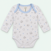 Baby Long-Sleeve Bodysuit, 100% Cotton, Blue Print, on pastel mint background