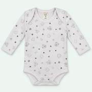 Baby Long-Sleeve Bodysuit, 100% Cotton, Gray Print, on pastel mint background