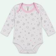 Baby Long-Sleeve Bodysuit, 100% Cotton, Pink Print, on pastel mint background