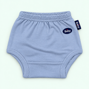 100% cotton baby pull-on briefs in Light Blue with Baby label on pastel mint