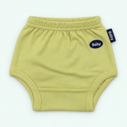 100% cotton baby pull-on briefs in Lime Green with Baby label on pastel mint