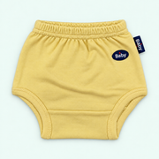 100% cotton baby pull-on briefs in Yellow with Baby label on pastel mint