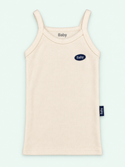 100% cotton baby thin-strap vest in cream with Baby label on pastel mint