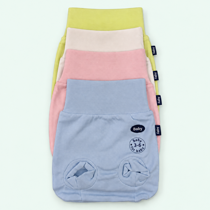 Baby Wide-Waist Briefs, 100% Cotton, all colors stacked, on pastel mint background