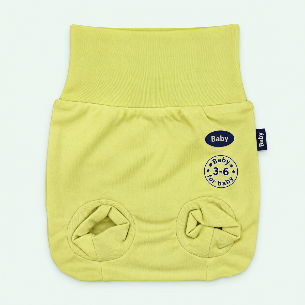 Baby Wide-Waist Briefs, 100% Cotton, Yellow Green, on pastel mint background