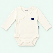 Baby long-sleeve wrap bodysuit in ivory on pastel mint
