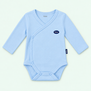 Baby long-sleeve wrap bodysuit in light-blue on pastel mint
