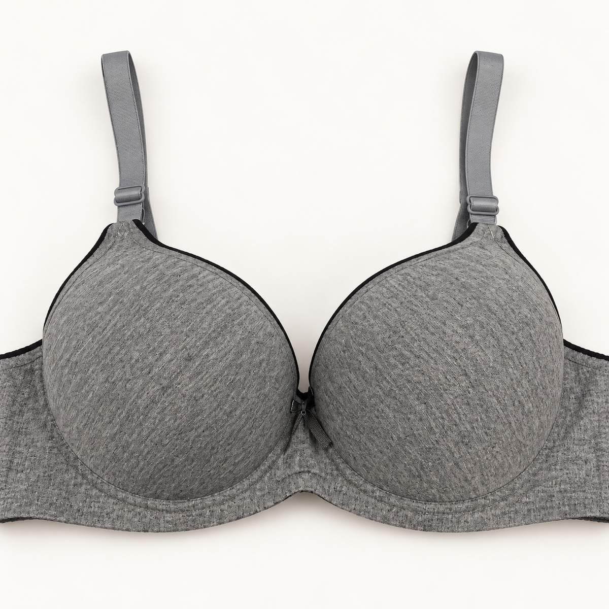 Heather grey push-up bra with black trim along the upper cups and band edges. Finished with matching grey adjustable straps.