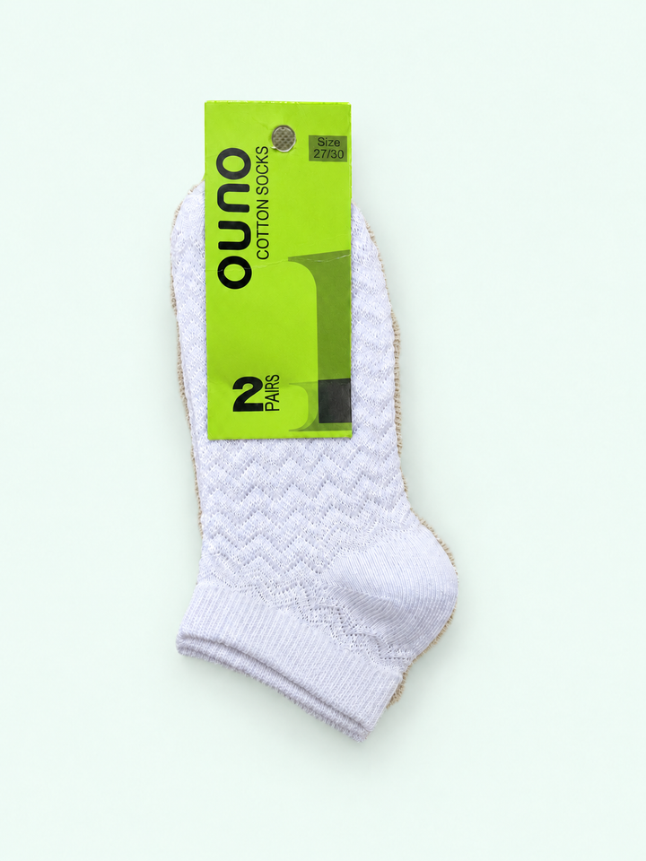 Kids’ White Textured Cotton Ankle Socks - 2 Pairs, view 1